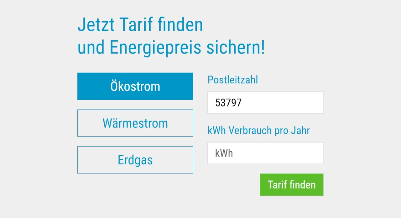 Unsere Tarifangebote Eingabemaske des Tarifrechners
