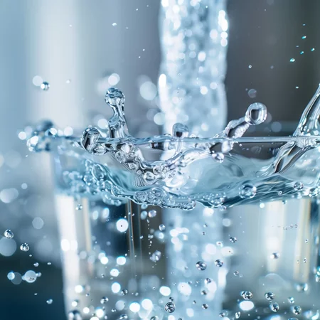 Glas mit übersprudeldem Wasser