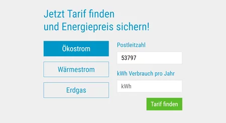 Eingabemaske des Tarifrechners